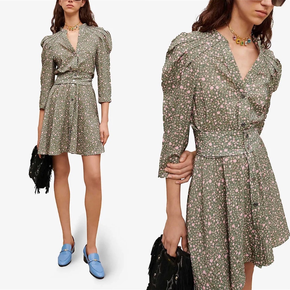 Maje multi rose floral belted puff sleeve mini dress FINAL PRICE NO OFFERS - Picture 10 of 11